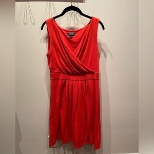 Lands End sleeveless orange jersey faux wrap dress size M 10/12